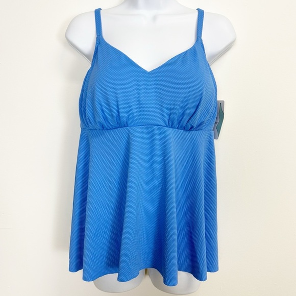 Swim Solutions Tankini Top Womens 16 Blue Textured Bust Support Underwire - Picture 1 of 9